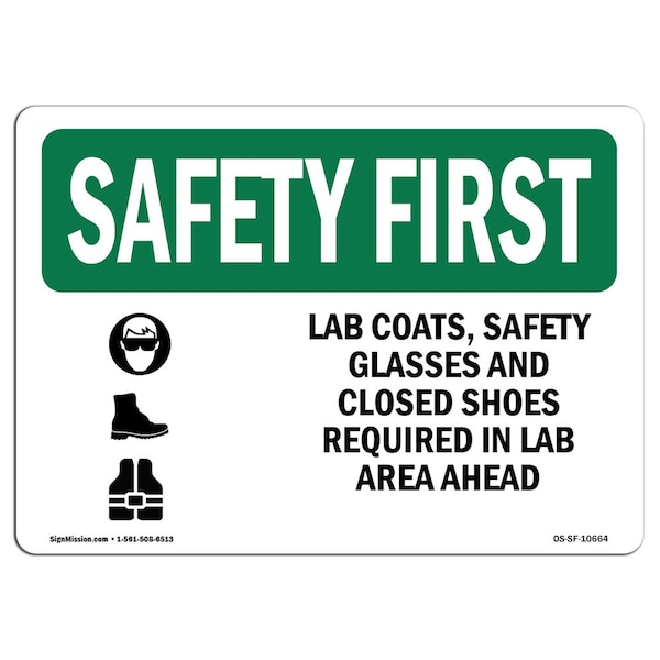 OSHA Sign, Lab Coats Glasses And W/ Symbol, 18in X 12in Aluminum, 18" W, 12" H, Landscape